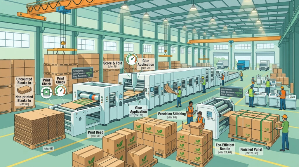 A comprehensive visual guide answering what is a flexo folder gluer by showing a complete automated carton production line in a modern factory.