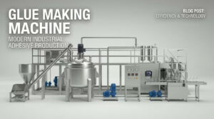 A complete industrial glue making machine production line showing stainless steel mixing tanks and automated processing equipment.